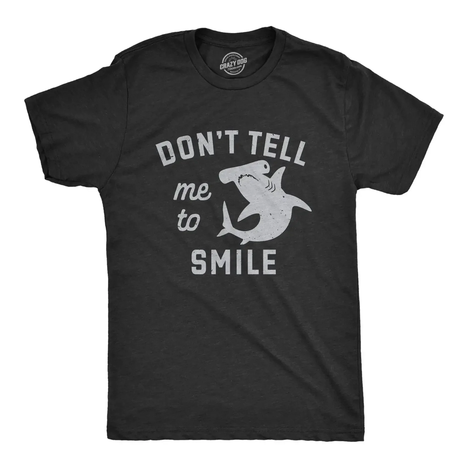 Mens Dont Tell Me to Smile T Shirt Funny Hammerhead Shark Frowning Joke for vintage Washed Casual fashion Soft