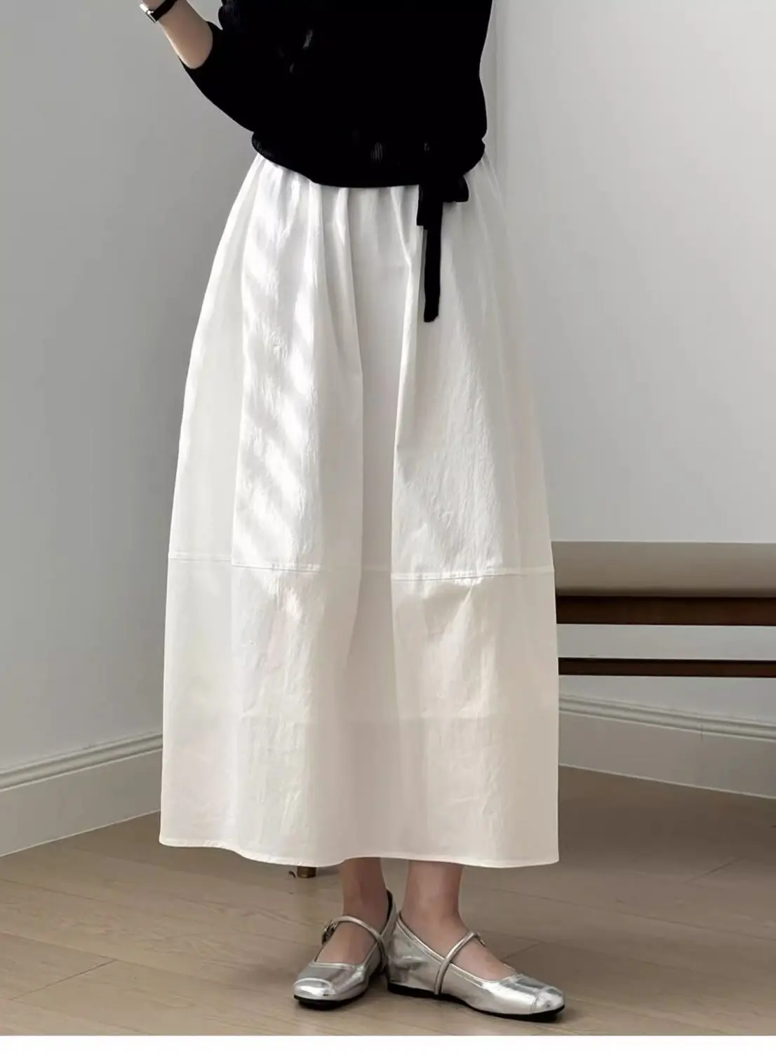 Spring Summer White Long Skirts for Woman Elegant Elastic High Waist Flared Umbrella Skirt Woman Casual Solid A-Line Maxi Skirt