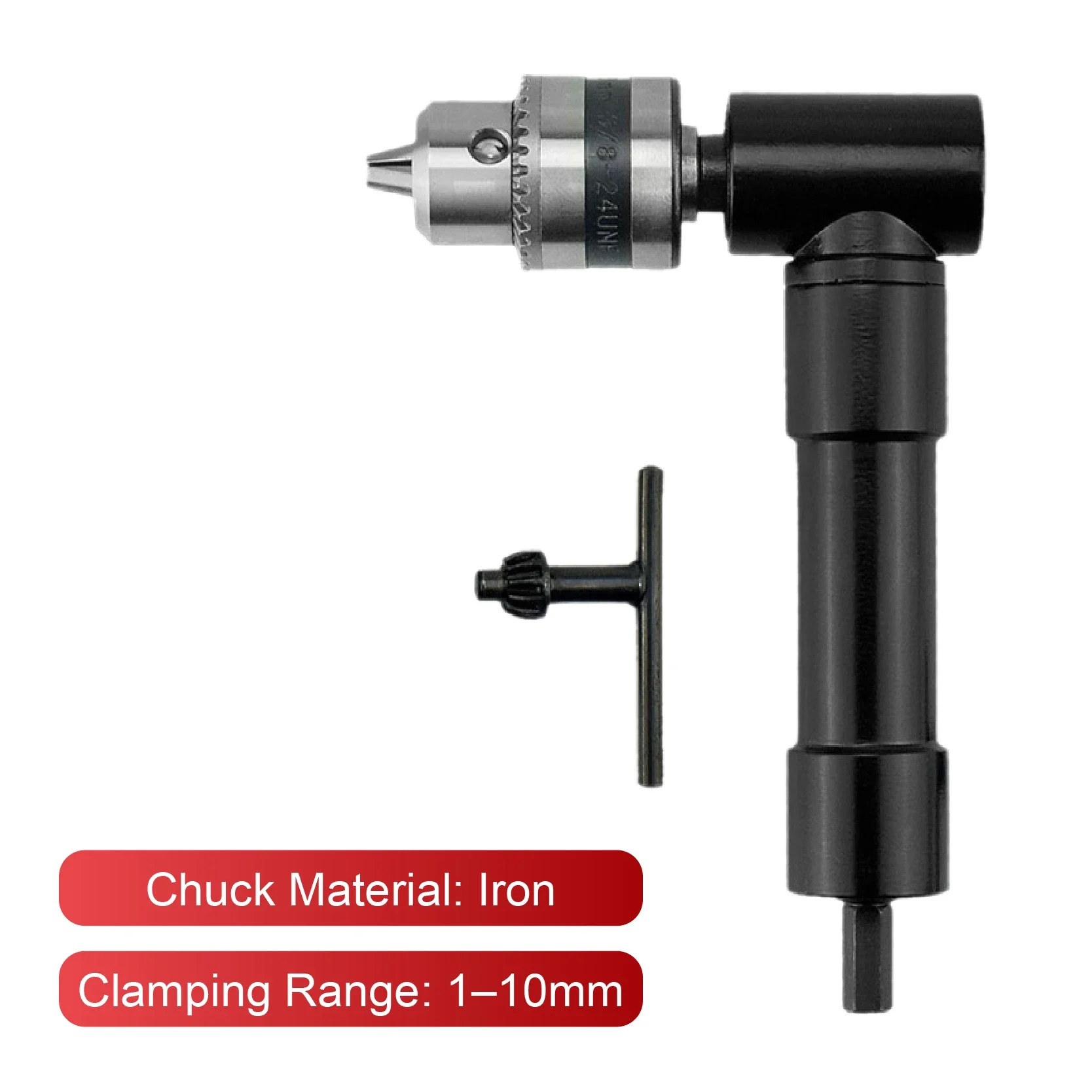 Right Angle Drill Chuck Adapter 90° 3-Jaw Keyed Chuck 0.8/1-10mm Metal Plastic Tight Space Electric Drill Tool 1500RPM