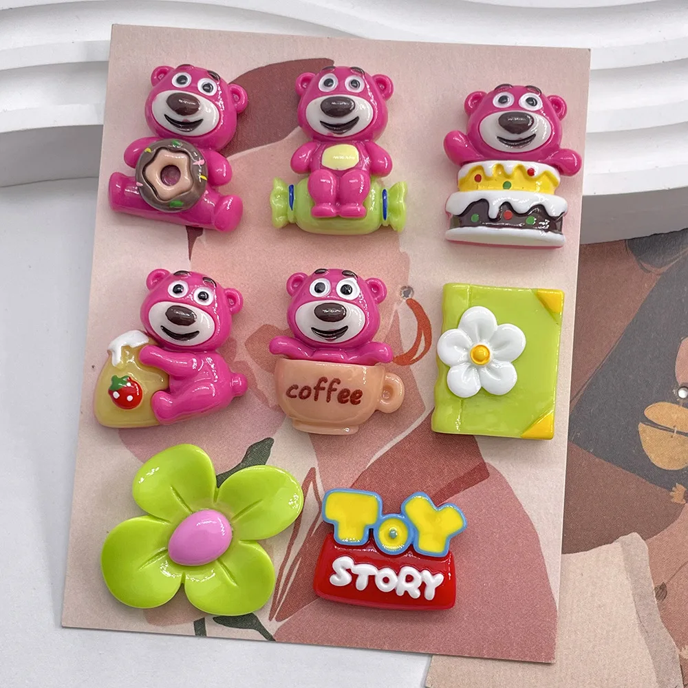 

5pcs Strawberry bear new set cartoon resin jewelry accessories DIY mobile phone case cream glue handmade hairpin flatback