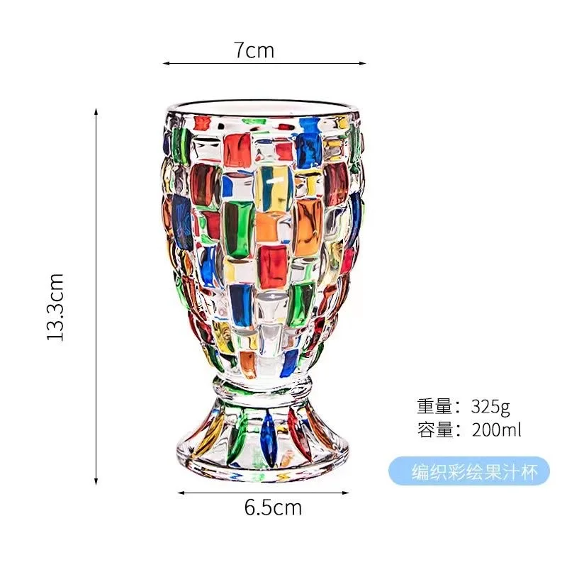 European-style Hand-painted Stained Glass Candy Jar Woven Pattern Fruit Bowl Contrast Vase Painted Juice Cup Whiskey Glass
