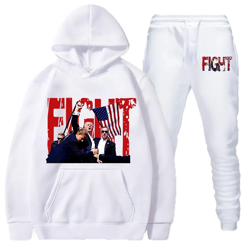 LE Trump Fight Man Sets Hoodie Sweatpants Men\'s Set  Autumn Winter clothing Casual Woolen Hoodie suit Sportswear men sets