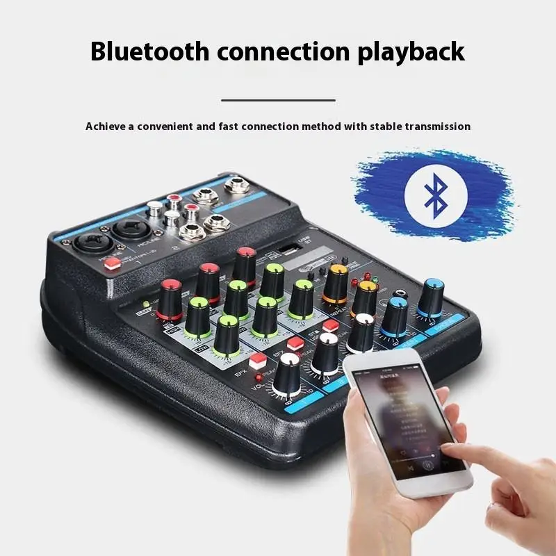 4-Channel Mini Professional Audio Mixer and Mixing Console with 48V Phantom Power for Home Computer Studio Live Broadcast