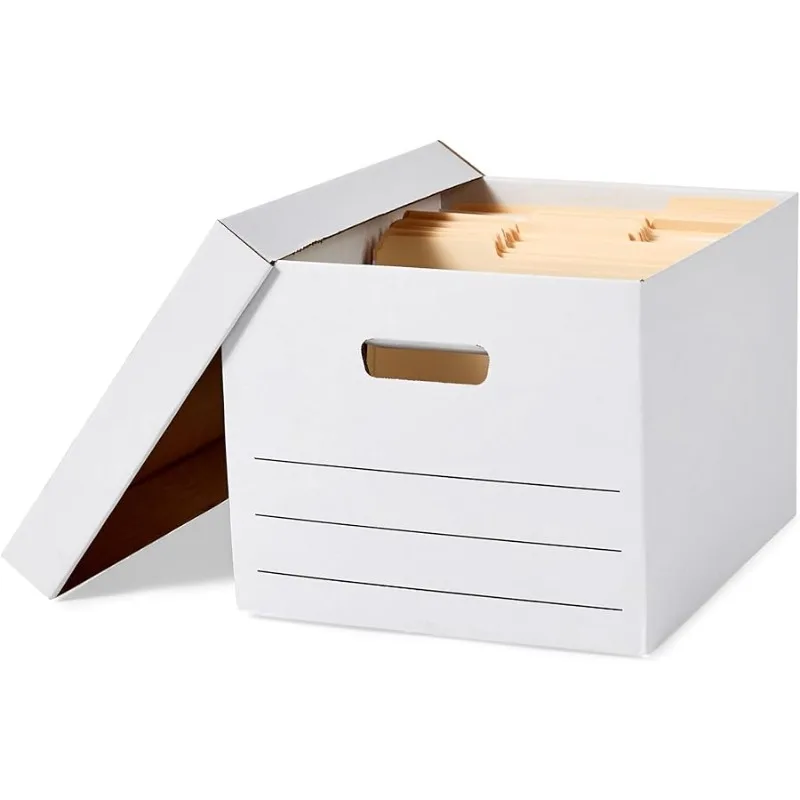 

Medium Duty Storage/Filing Boxes With Lid and Handles, Legal/Letter Size, 12-Pack, White, 16.2" L x 12.5" W x 10.5" H