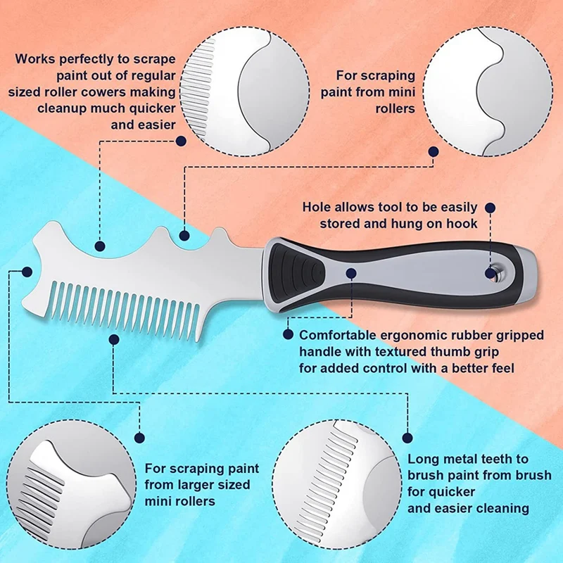 ●4 in 1 Paint Brush Comb, Brush Roller Cleaner Tool Painters Brush Comb for Sufficient Cleaning and Maintaining