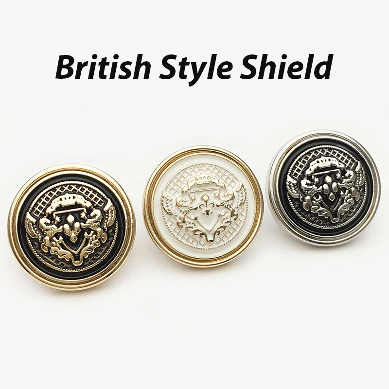 6pcs 15-25mm British Style Shield Gold Metal Buttons Vintage Men Suit Cardigan DIY Sewing Button Women Coat Handmade Buckle New