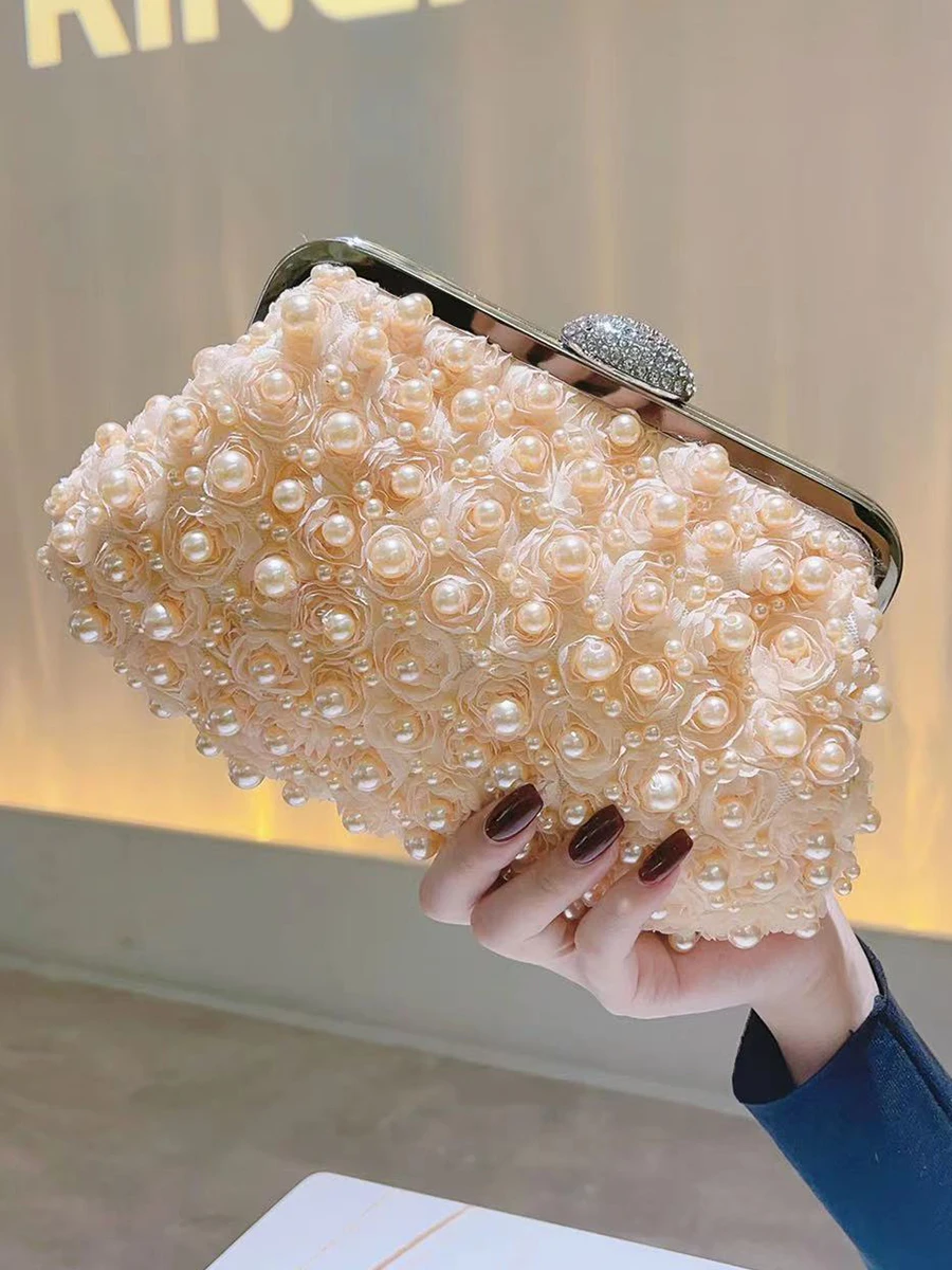 Pearl Clutch zroszony torba wieczorowa damska torebka kwiat torba obiadowa dla Socialite panna młoda druhna kopertówka