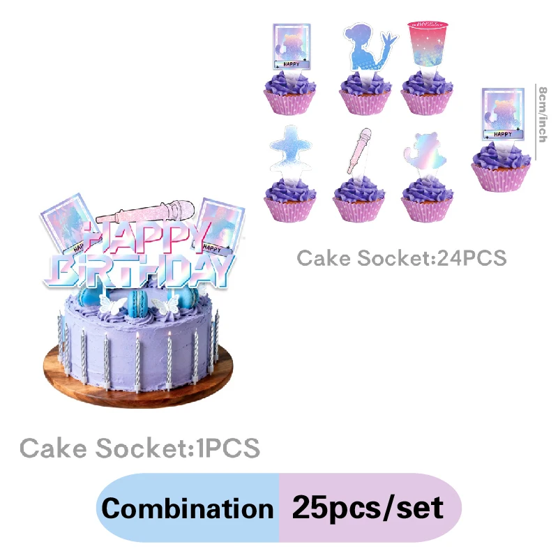 Hot Anime Movie KPOP Pink and Purple Disposable Tableware Tablecloth Napkins Birthday Party Scene Decor Cupcake Cake Flag New - view 2