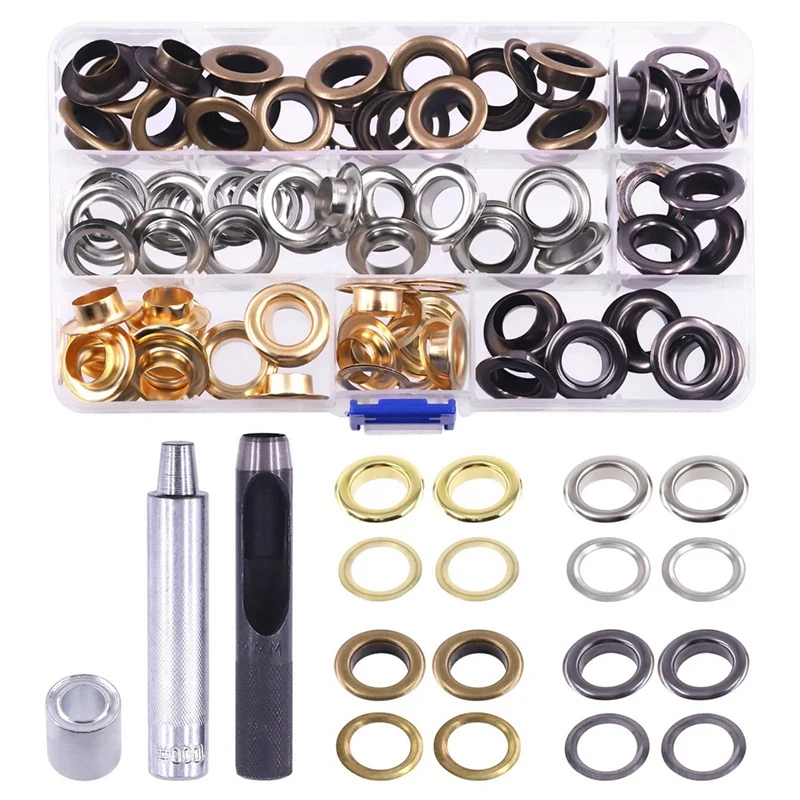 63Pcs 1/2 Inch Thickened Grommets Eyelets With Install Tool Set, 4 Colors Metal Eyelet Heavy Duty Grommet Set