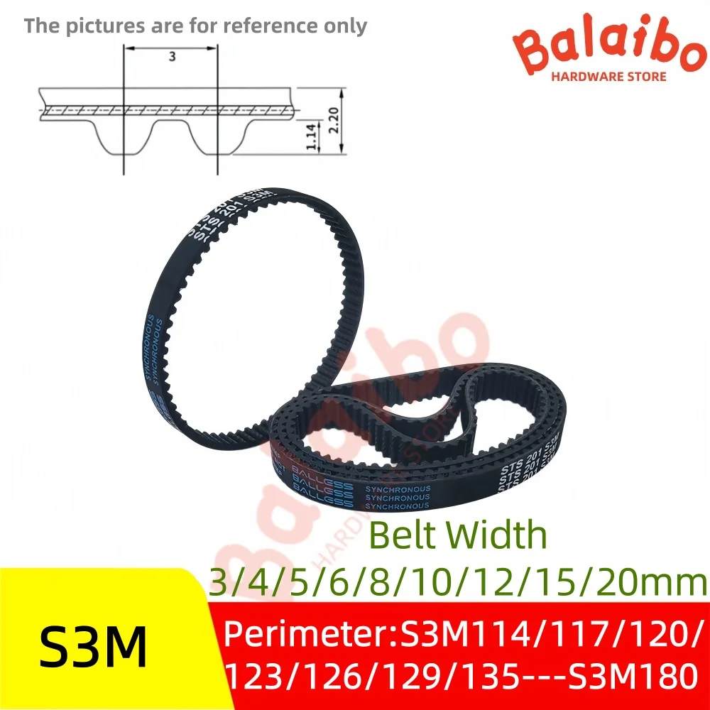 S3M High Torque Rubber Timing Belt perimeter S3M114/117/120/123/126/129/135/138---S3M180 Belt Width 3/4/5/6/8/10/12/15/20mm