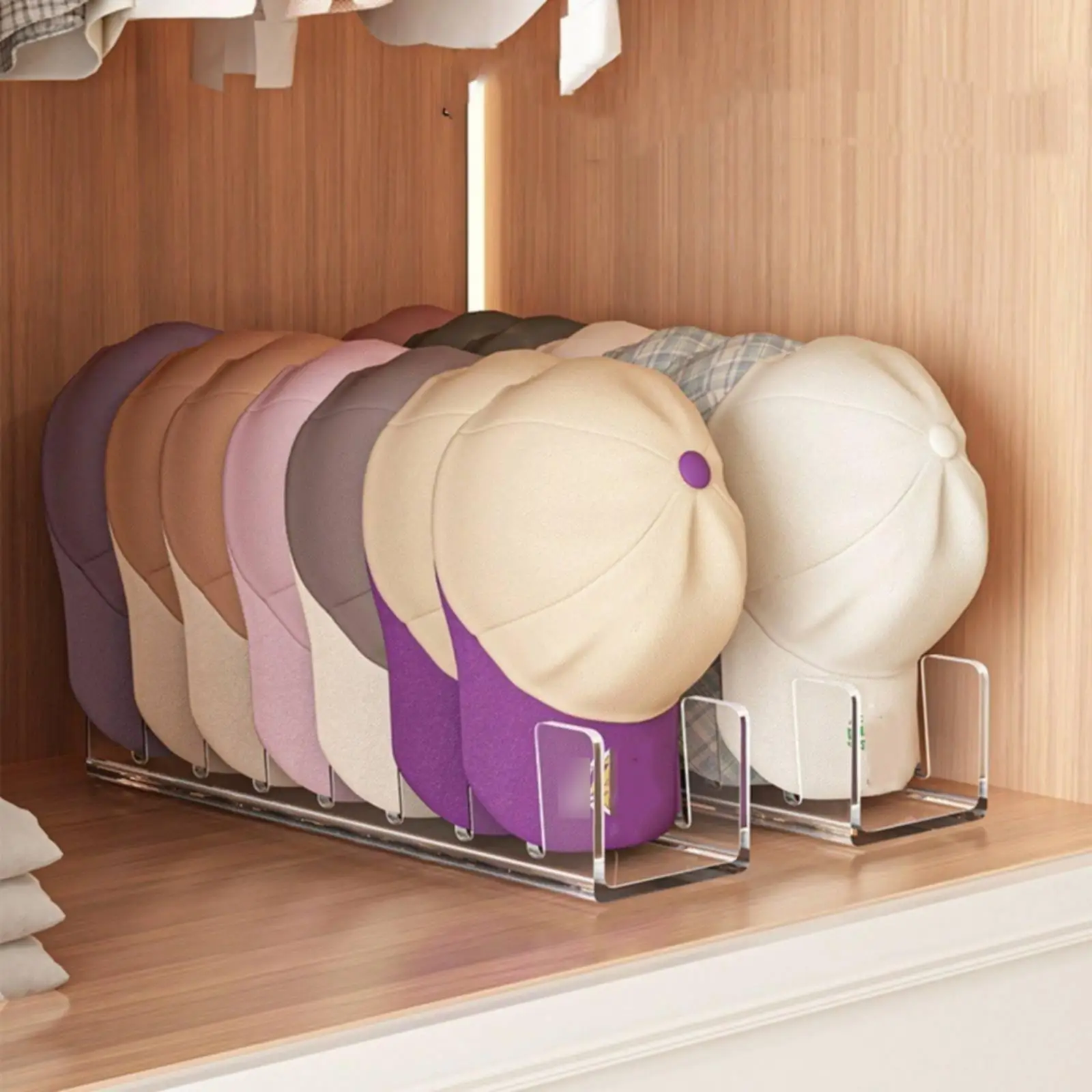 Hat Display Rack Acrylic Baseball Cap Organizer with Clear Slots for Closet Shelf Storage Space Saving Holder for Caps Hats
