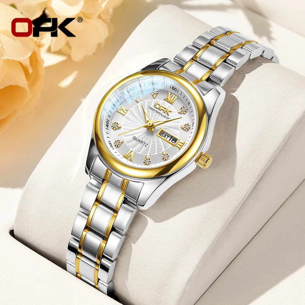 

OPK 8103 Elegant Women's Watch Top Luxury Stainless Steel Date Week Watch Fashion Waterproof Luminous Women's Watch Reloj Mujer