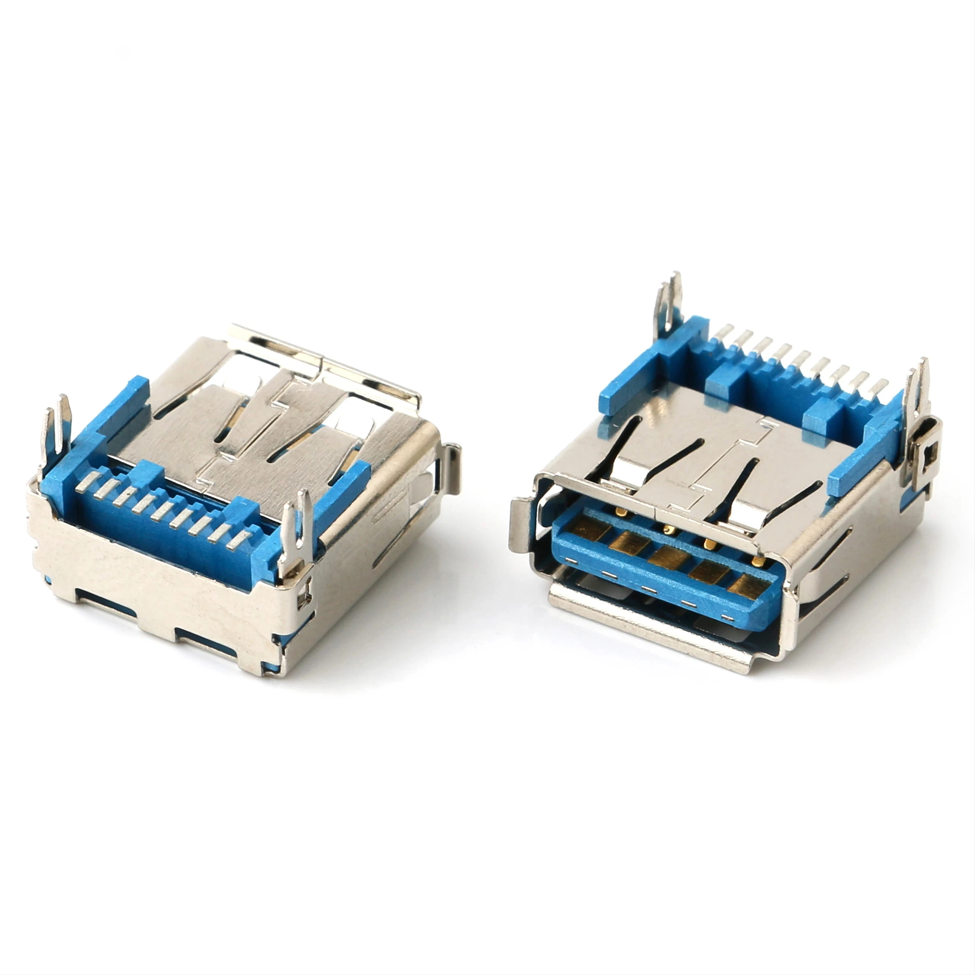 10PCS USB3.0 Female Connector a 90 Degree Curled Blue Rubber Core High Quality USB Interface AF High-Speed Data Transfer