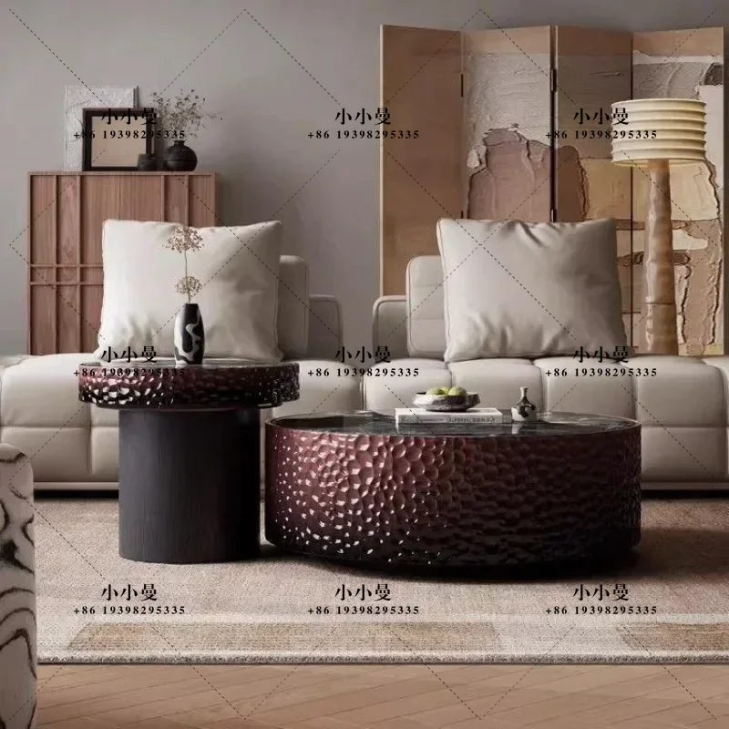 Italian light luxury designer living room household high-end colored spar round bright coffee table