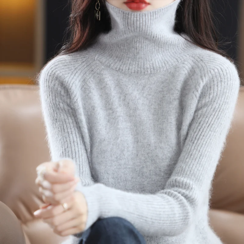 Autumn and Winter 2022 New Women's Sweater 100% Mink Cashmere High Neck Knitted Pullover Korean Fashion Soft Women's Top