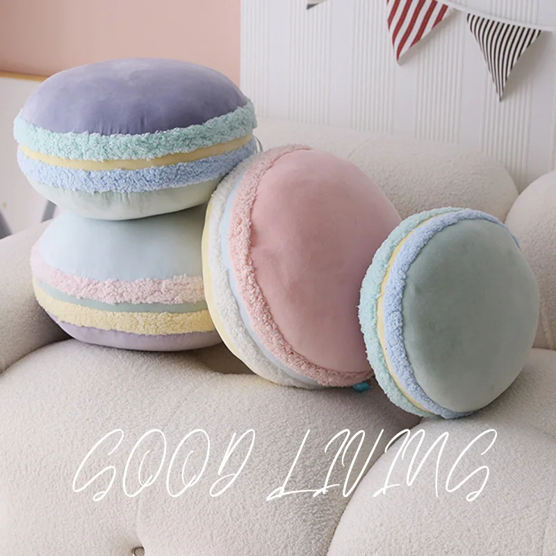 French Macaron Shape Pillow Simulation Round Pillow Solid Color Lovely Decoration for Bed Home Sofa