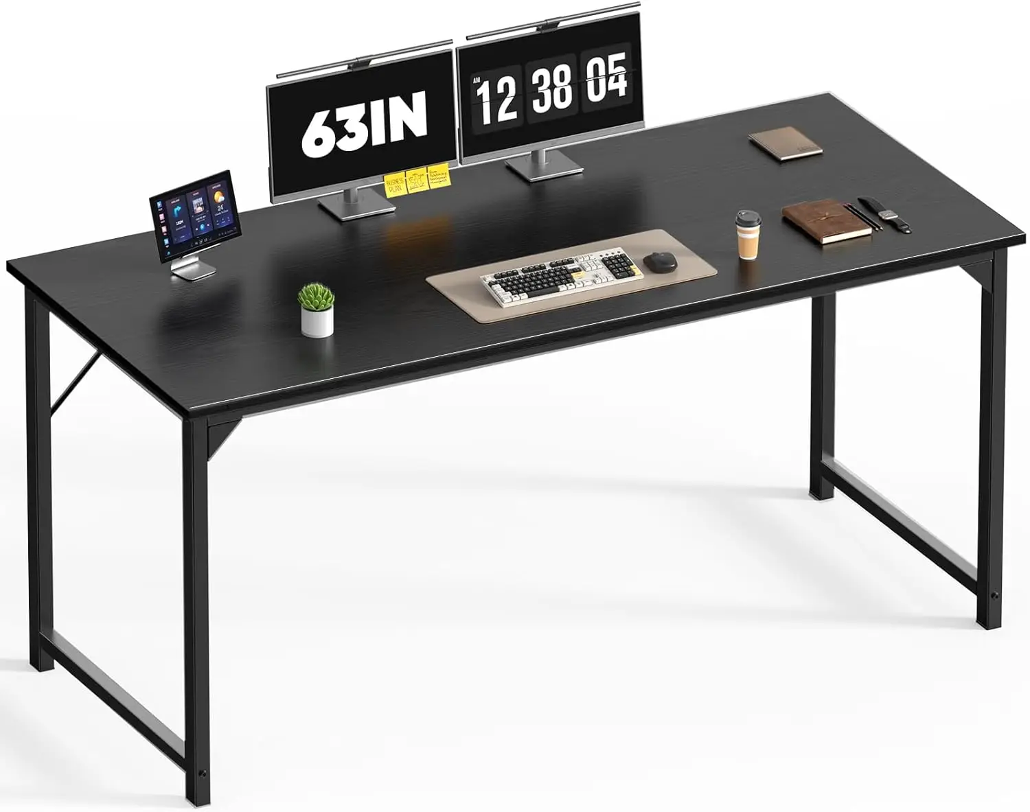 

63 Inch Computer Desk with Metal Frame, Writing Study Work Table for Home Office, Wood Black
