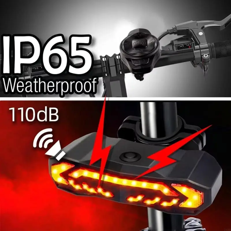 Bright 1500mAh Rechargeable LED Bikes Tail Light With Brake Alerts Anti Theft Alarm Night Safety for Secure Cycling 24BD