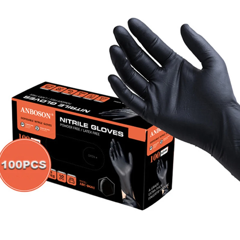 Heavy Duty  Disposable Black Nitrile Gloves 100 PCS Extra Thick Latex Powder Free Gloves for Household Cleaning Mechanic Glove