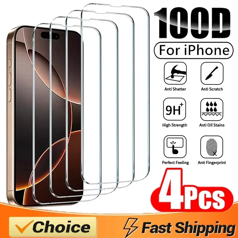 4Pcs Tempered Glass For iPhone 16 11 12 13 14 15 Pro Max Mini Screen Protector For IPhone XR X XS MAX 7 8 Plus Protective Glass