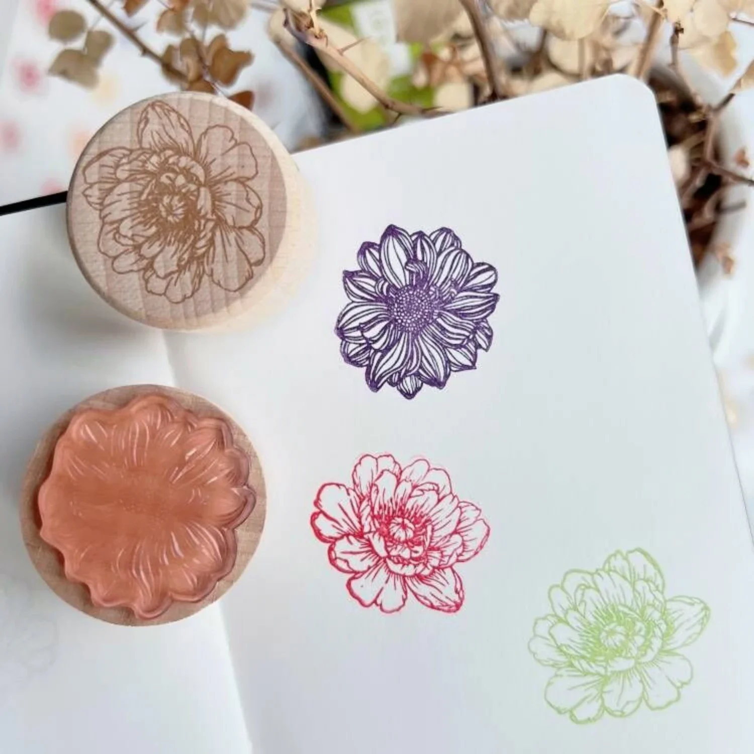 Diy Wooden Stamp Rubber Scrapbooking Journal WT Falling Groove Wooden Seal Vintage Plant Flower and Plant Journal Decoration Ins