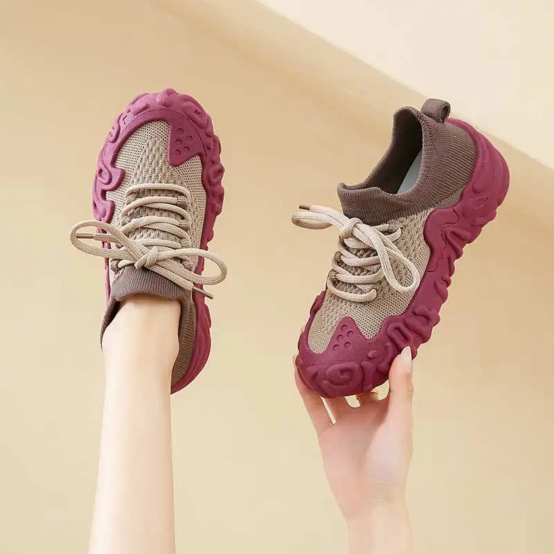 Spring-autumn Increase Height Lace-up Boots Women Running Sneakers Women's Luxury Women Purple Shoes Sports High Grade