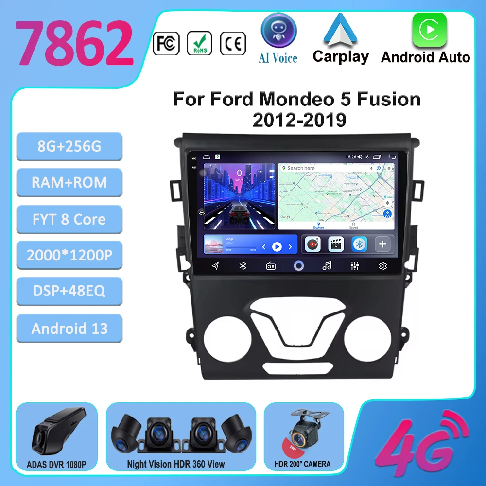 

Android 13 Carplay Авто 4G WIFI GPS для Ford Mondeo 5 Fusion 2012-2019 Автомагнитола мультимедийный плеер Видео Стерео головное устройство QLED