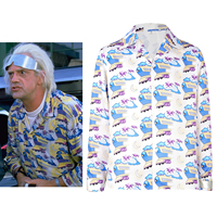 Dr. Emmett Brown Cosplay Movie Costume Adult Men Hawaii Fancy Printed Shirt Halloween Carnival Pool Party Streetwear