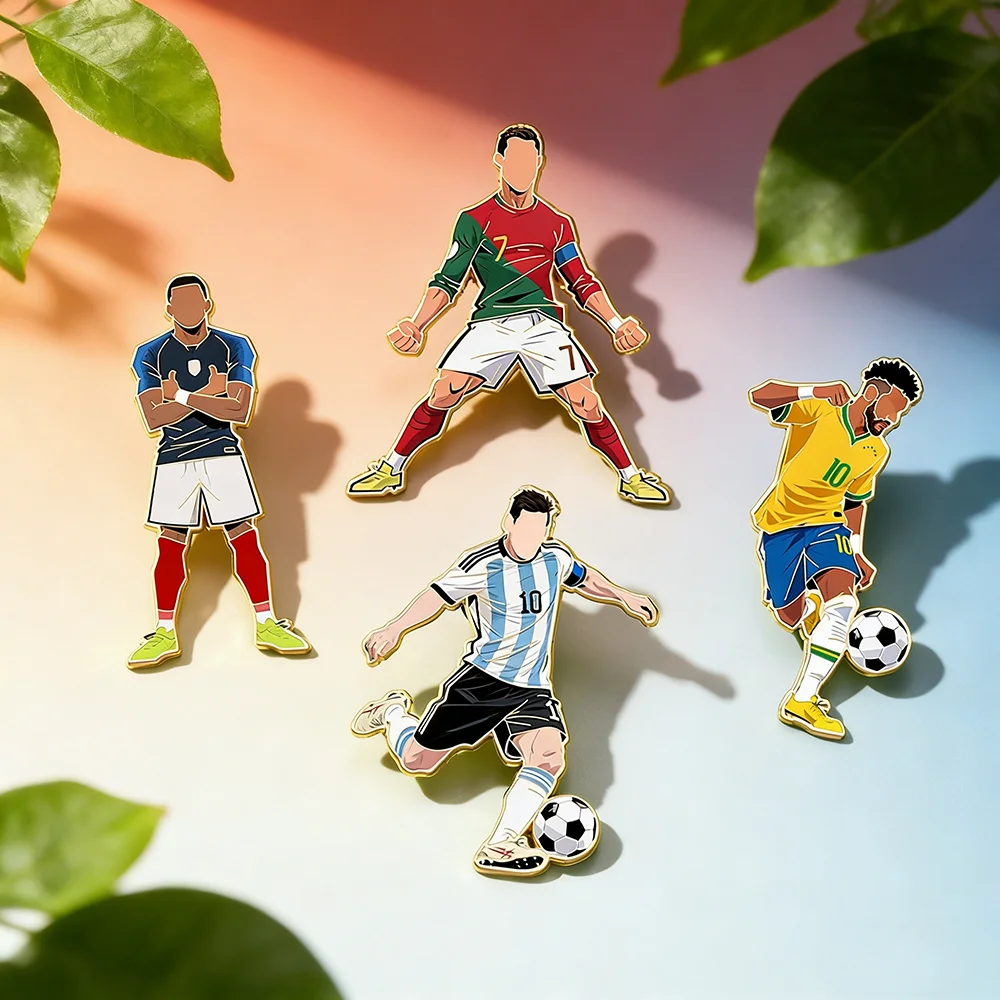 Lot de 4 épingles de football, broches de revers et badges de sac à dos, design étoile stylé, pour athlètes professionnels, bijoux de fête pour les fans de sport et les amis