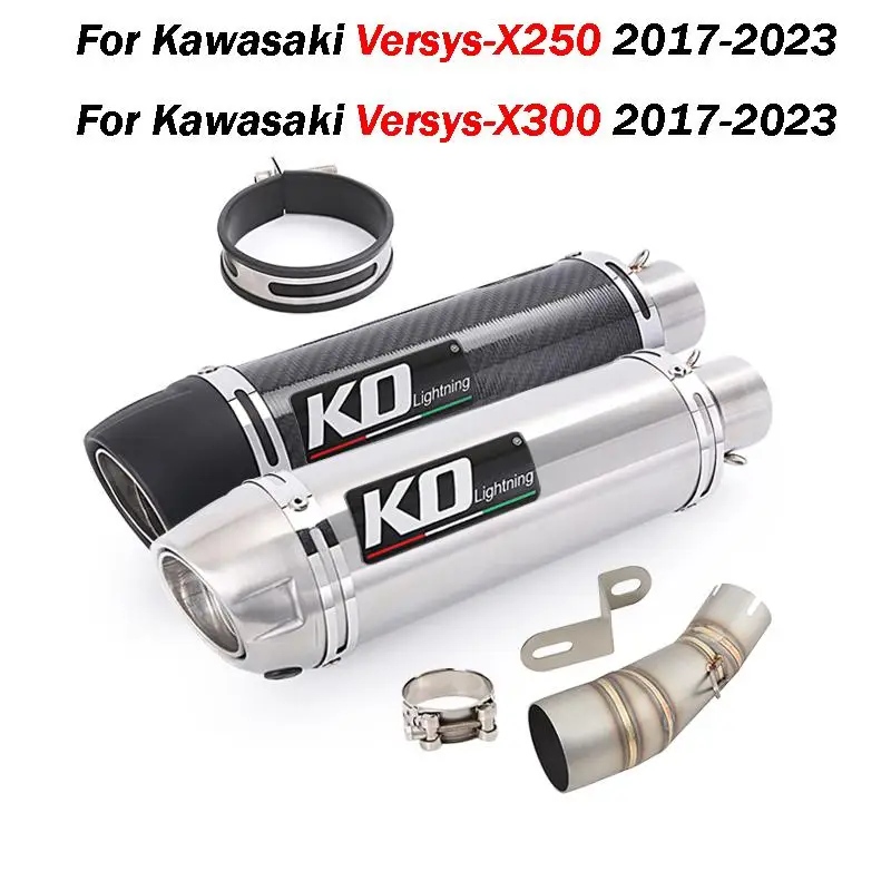 Slip On For Kawasaki Versys-X250 Versys-X300 Motorcycle Exhaust System Mid Link Pipe Carbon Fiber Muffler With DB Killer