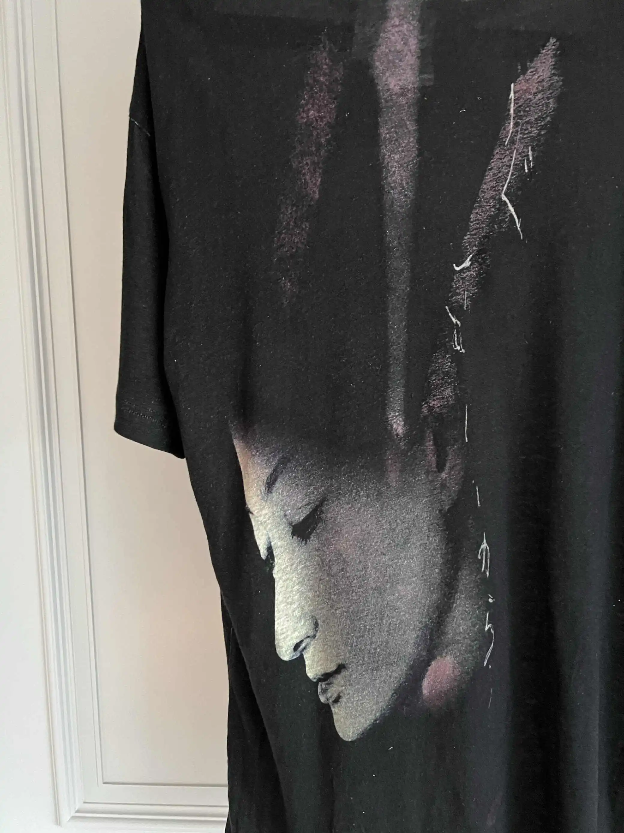 TOP-YAMAMOTO Original Design: Short-sleeved printed T-shirt with natural pure cotton linen back, Japanese blue