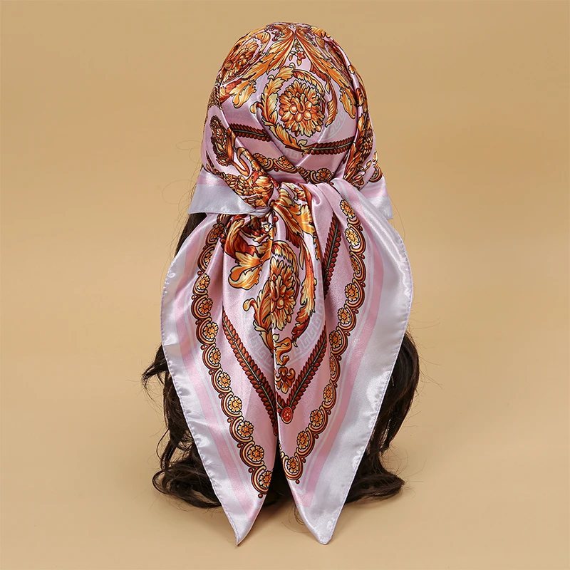 90*90cm Fashion Scarves Women Shawl Print Silk Satin Hijab Female Bandana Luxury Brand Square Ladies Foulard Muffler tentacles