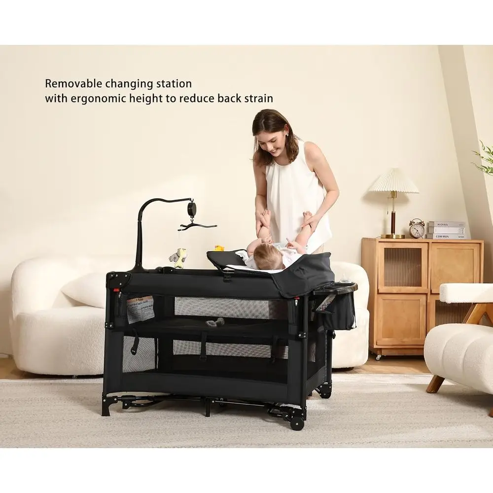 لعبة أطفال محمولة 5 في 1: سرير أطفال، سرير، نوم بجانب السرير، طاولة متغيرة وقلم لعب مع شبكة مسامية لحديثي الولادة إلى Tod #3