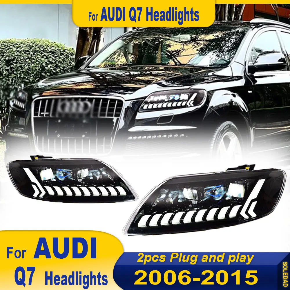 Luces de coche para Audi Q7 faro 2006 2007 2008 2009 2010 2011 2012 2013 2014 2015 Q7L faro Drl accesorios de lente de proyector