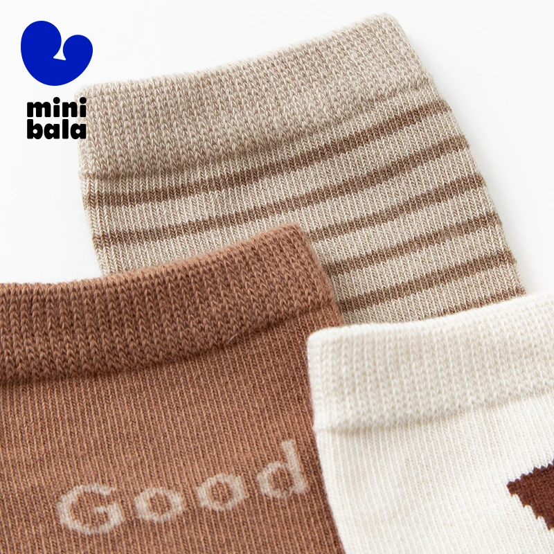 Mini Balabala Kids Paquete de 3 calcetines de algodón suave Nuevos transpirables, elásticos y agradables para la piel para niños y niñas