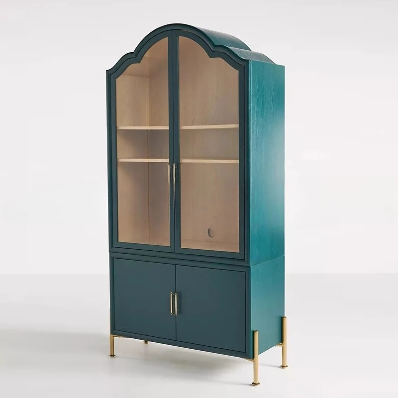 Nordic light luxury solid wood bookcase French rear, multi-functional cabinet multi-layer display cabinet locker