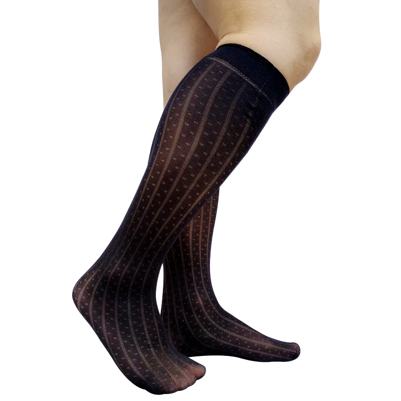 สีดํายาวเข่าสูงถุงเท้าบุรุษอย่างเป็นทางการชุดถุงน่องเซ็กซี่ชุดชั้นใน Dot ลายชายธุรกิจท่อถุงเท้าของขวัญ