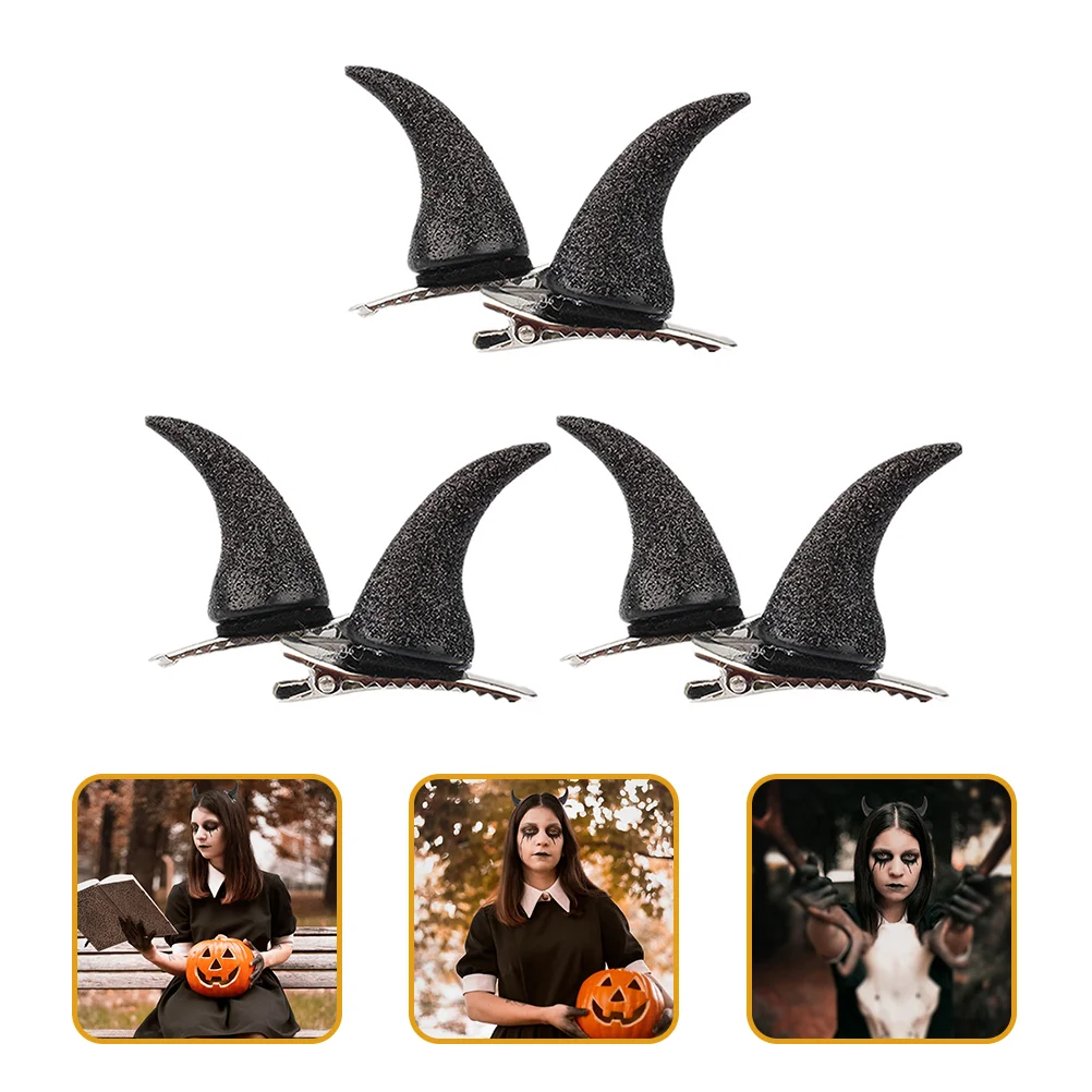 

3 Pairs Horn Hairpin Costume Horns Clips Barrettes Cosplay on Gold Powder Halloween