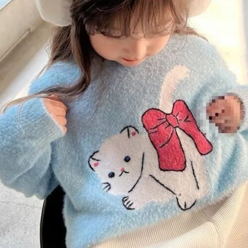 فتاة Kawaii بلايز فرو المنك رشاقته بلايز عادية الخريف والشتاء موضة الاتجاه النسخة الكورية البلوز طالب ملابس الأطفال #1