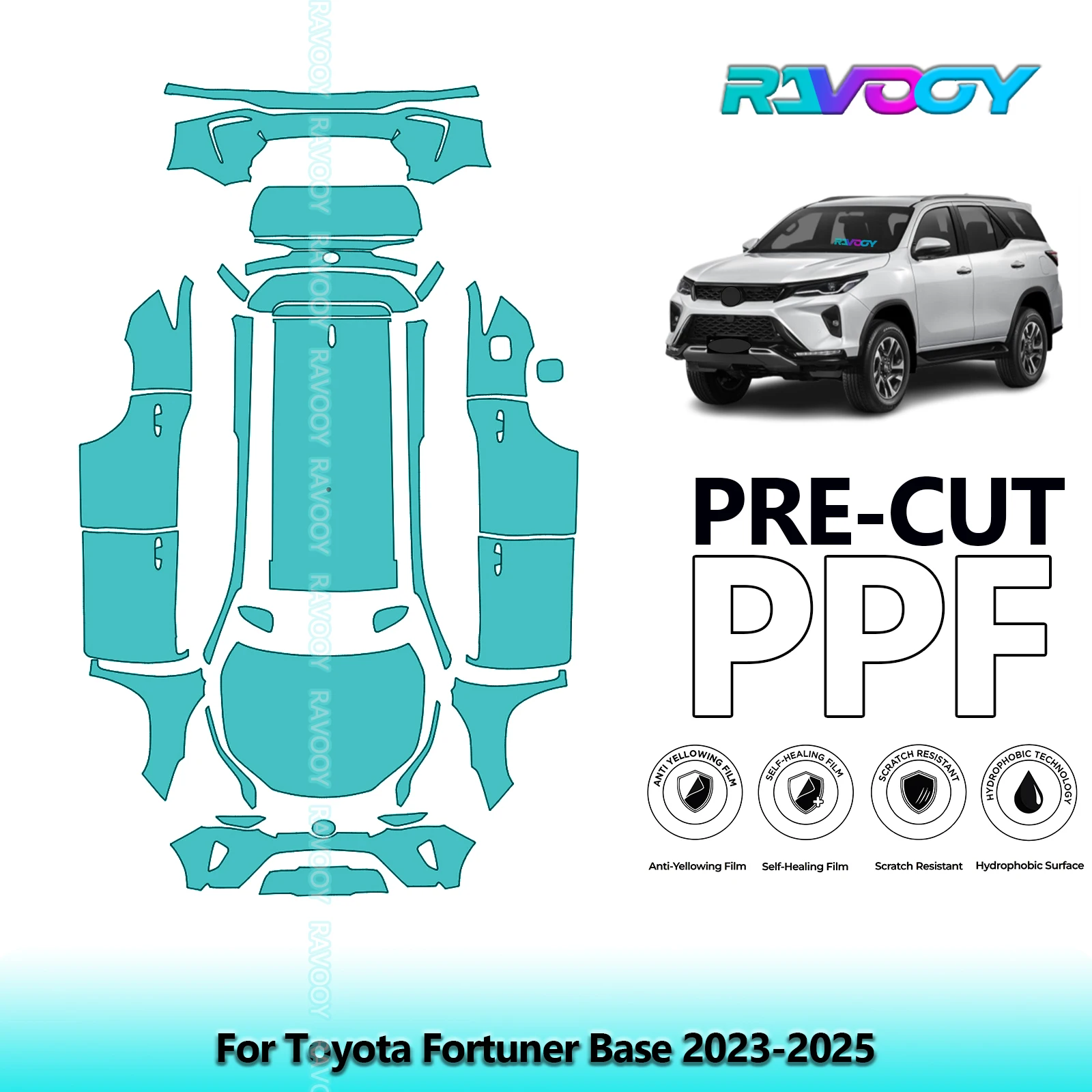 RAVOOY Custom-Fit Precut TPU PPF Full Vehicle Clear Bra Stone Guard EU UK For Toyota Fortuner Base 2023-2025