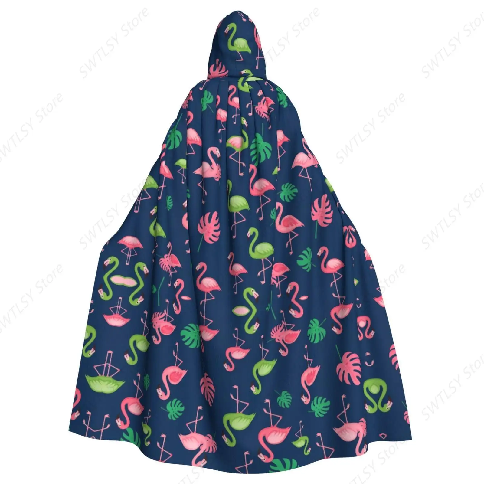 Halloween Robe Hooded Cloak Costume - Tropical Teal Pink Flamingo Hoodie Dress Cloak Robe Full Length Friar Cloak for Boys Girls