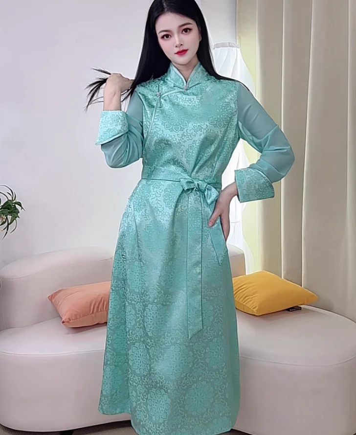 

Chinese Ethnic Style Buckle Mongolian Element Robe Slimming Dress