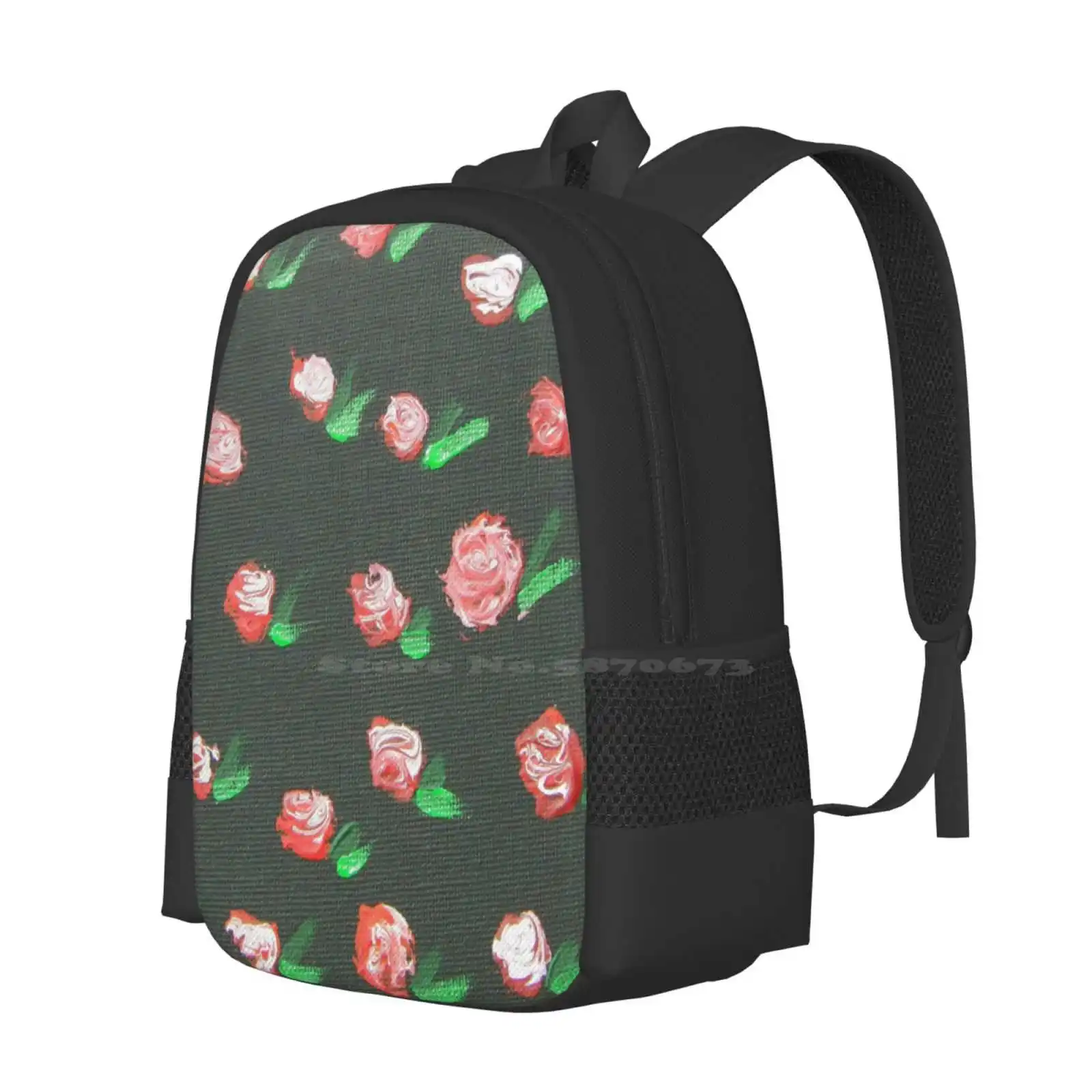 Rose Bud Red - Hand Painted Acrylic Canvas Hot Sale Schoolbag Backpack Fashion Bags Pretty Hand Painted Scribble Acrylic