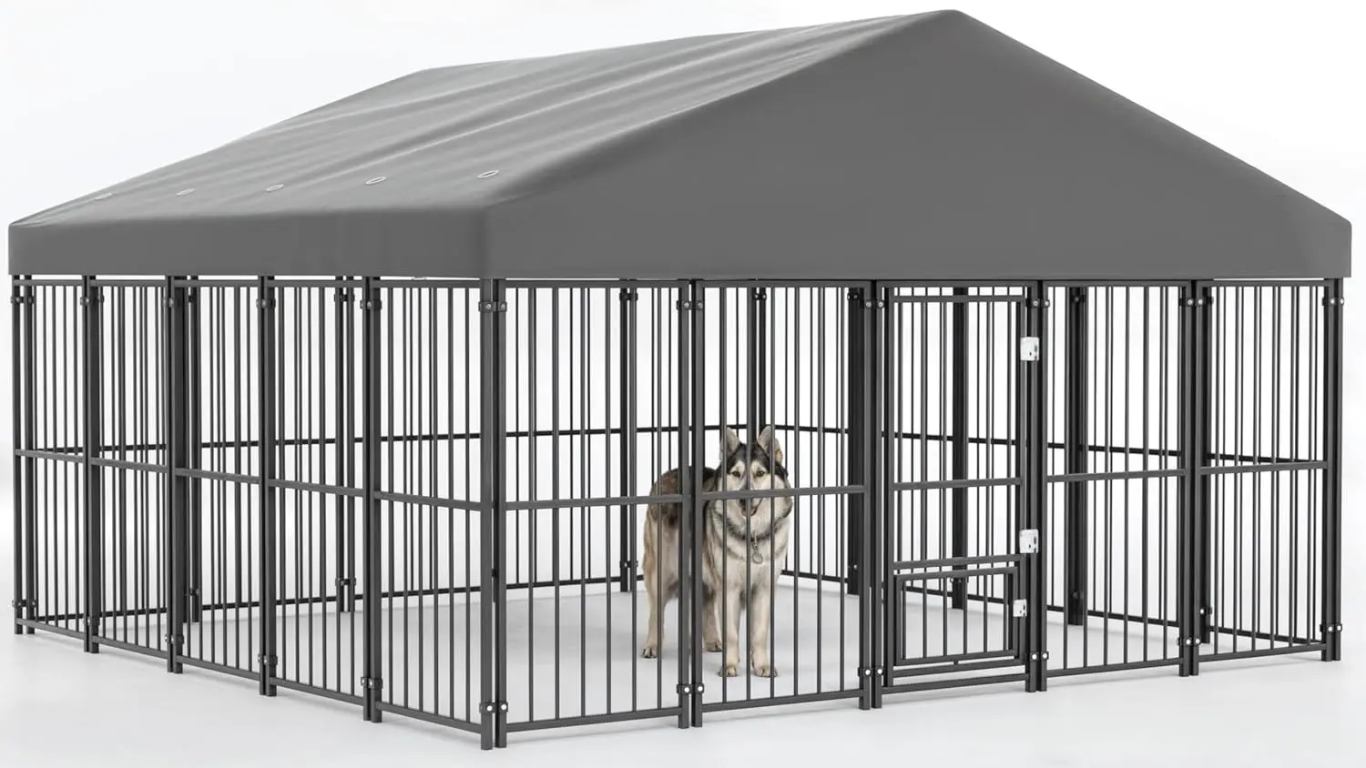

10X10FT Large Dog Kennel Outside with Feeding Door, Heavy Duty Dog Cage with Roof and Double Safety Locks, Outdoor, Customized