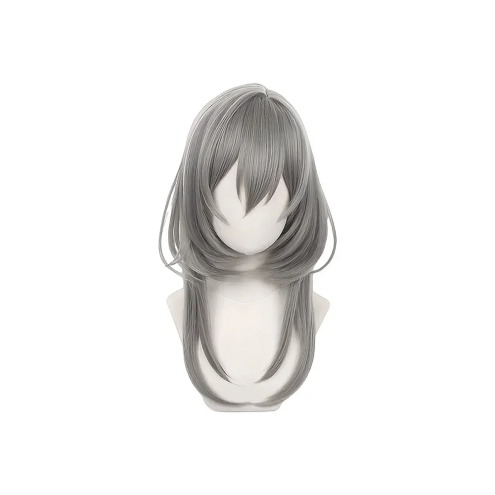 Anime Honkai Star Rail Stelle Cosplay Wigs With Bangs Synthetic Medium Length Straight Gray Hair Wig For Party