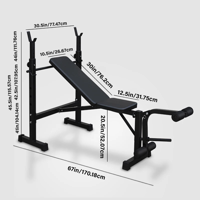 Set bangku berat, Set tekan bangku dengan rak jongkok dan bangku untuk latihan rumah Gym seluruh tubuh