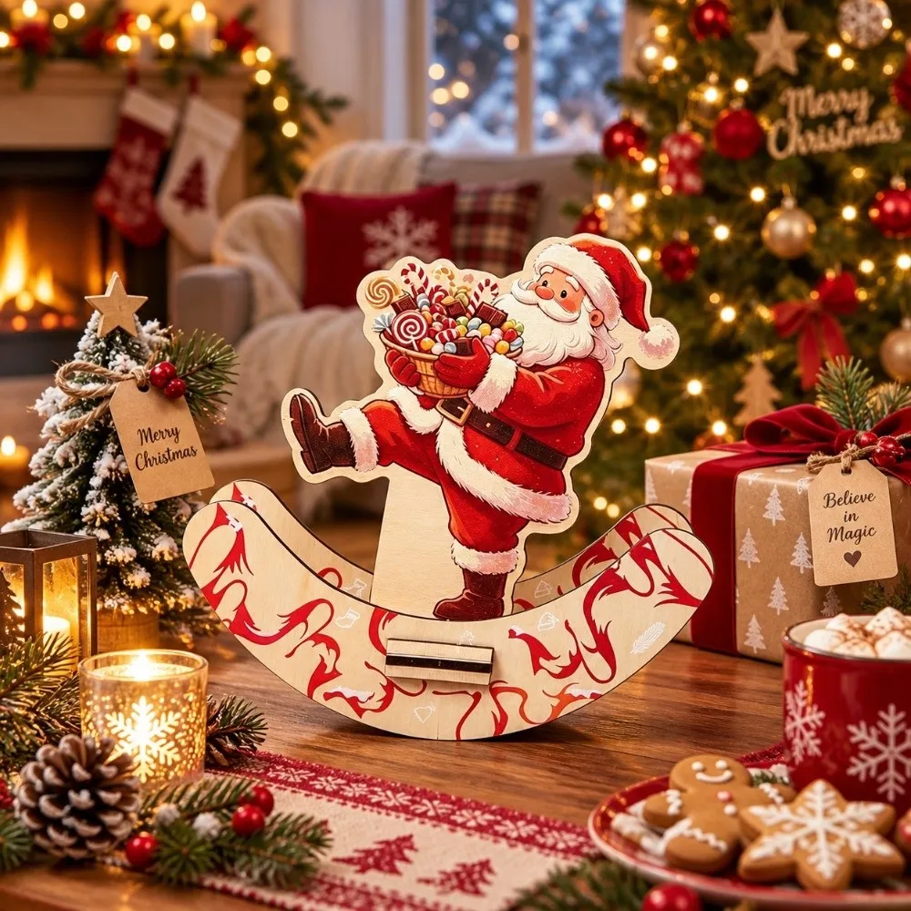 Wooden Rocking Table Ornament Elk DIY Handmade Christmas Desktop Decor Dwarf Funny Xmas Swing Decoration Home Office Decor