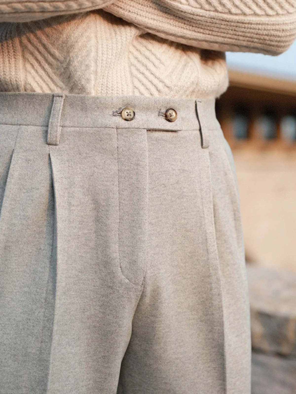 

Casual High Waist Straight Leg Naples Men's Trousers Thi Warm Versatile Woolen Long Pants Briti Sle Autumn Winter New M...