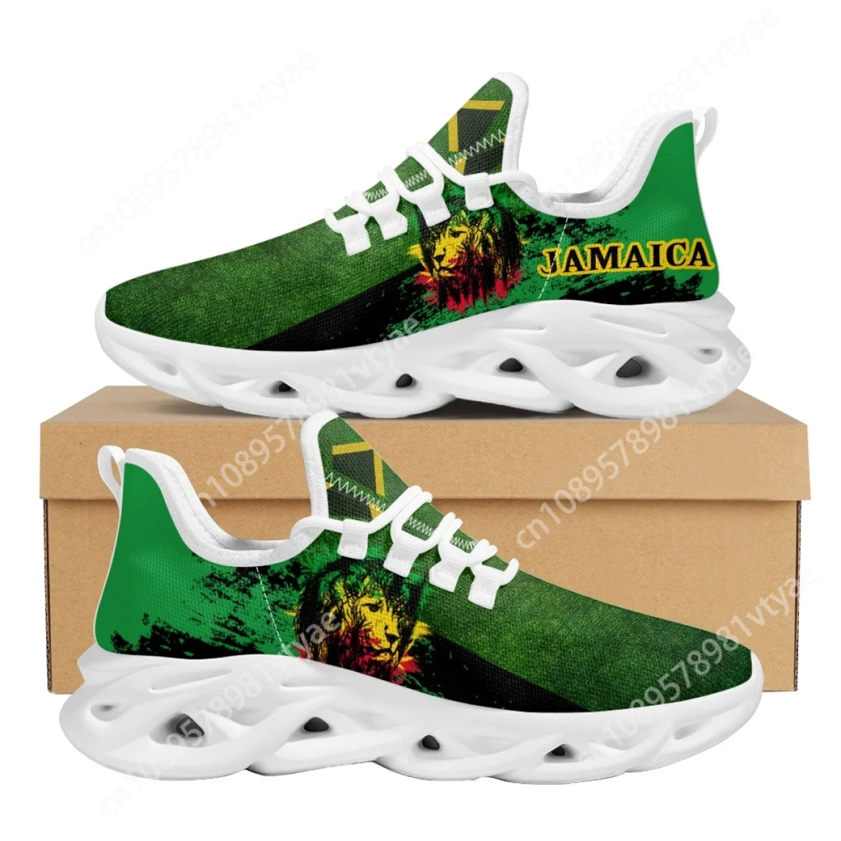 Custom Made Jamacia Flag Lion Print Lady Lace-up Mesh Sneakers Comfortable Platform Shoes for Women Lightweight Walk Zapatillas