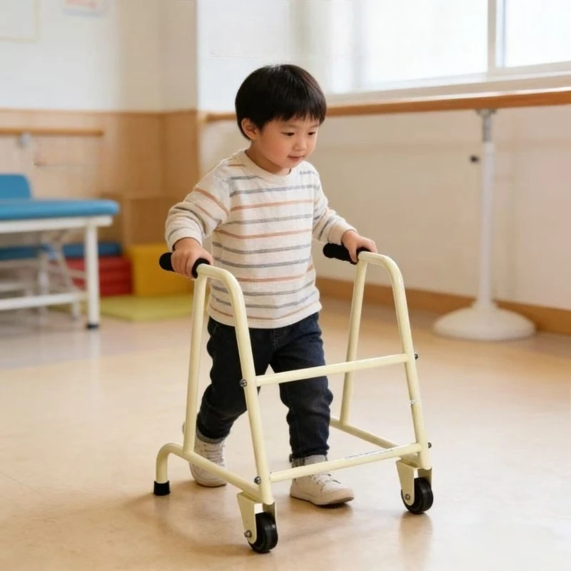 Recovery Standing Walking Aids Steel Pipe Lightweight Safety Children'S Hemiplegia Walker with Cushion Assisted Standing 2-Wheel